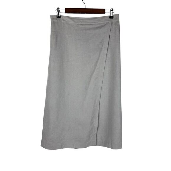 Eileen Fisher Organic Linen Faux Wrap Front Skirt Silver Gray Small - Picture 1 of 8